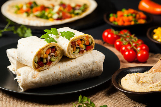 Turmeric Spiced Chickpea and Veggie Wraps with Hummus