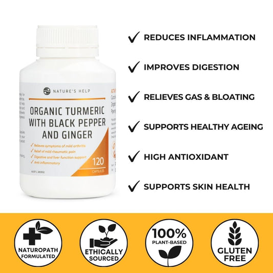 Organic Turmeric Capsules with Black Pepper and Ginger