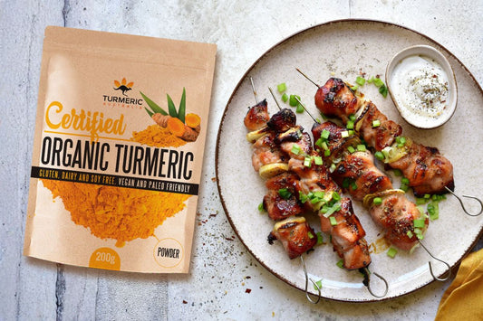 Turmeric-Lemon Chicken Skewers with Yoghurt Dip